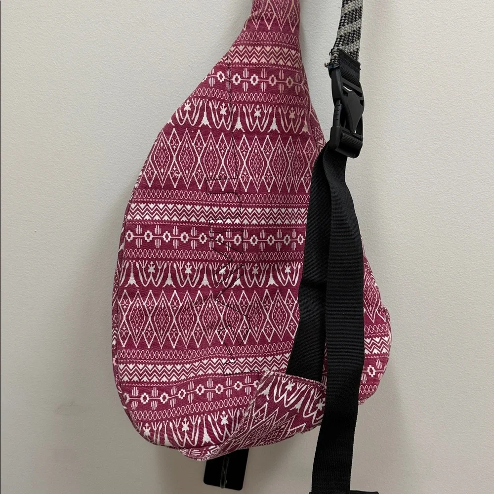Kavu Slingpack Sling Bag Burgundy White Aztec Ropalooza Rope Bag!